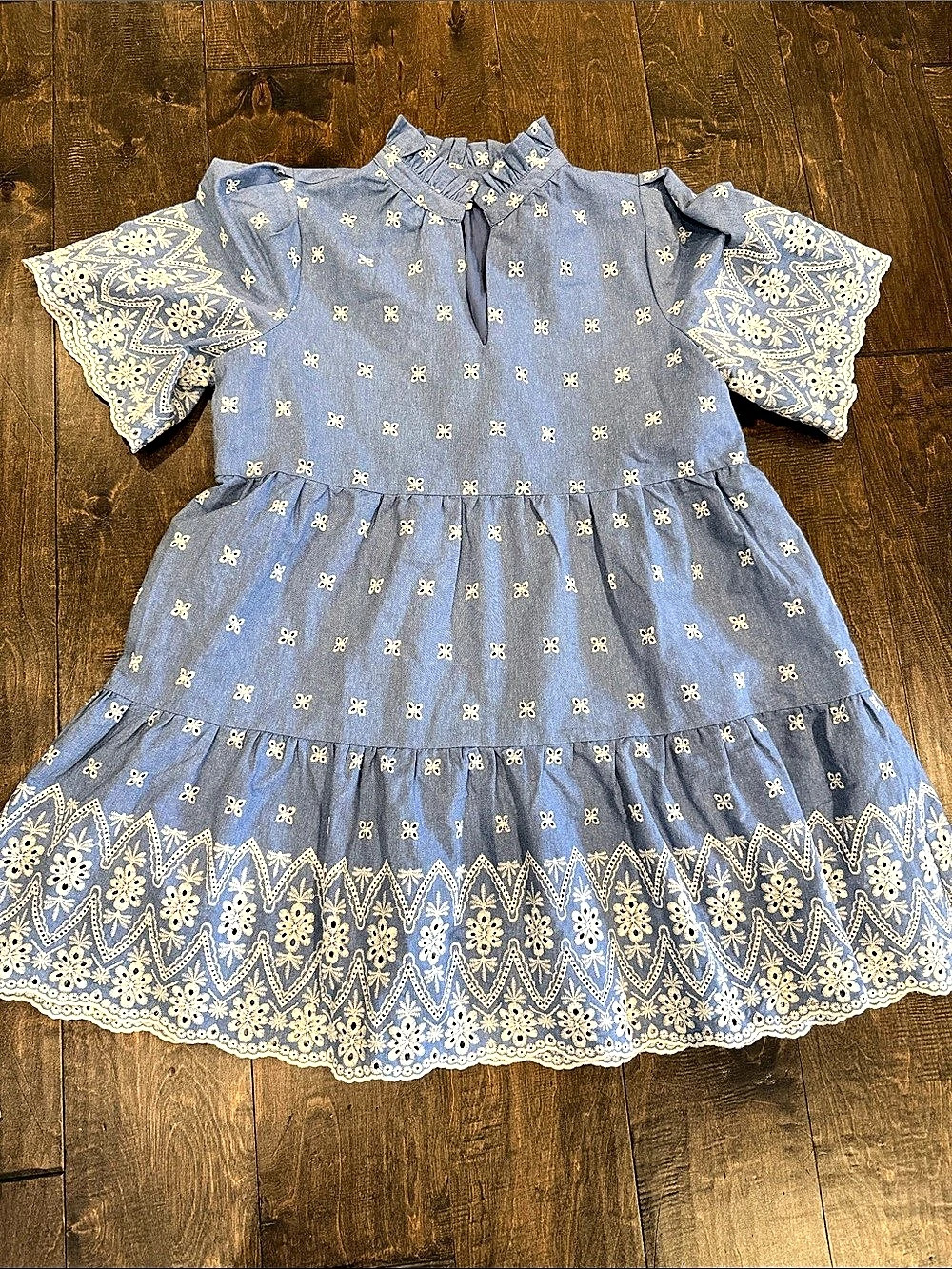 Tuckernuck Cameo Blue Eyelet Mini Delaney Dress Floral Embroidered Mini Dress in